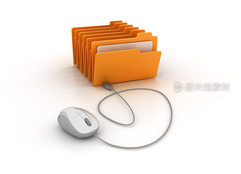 计算机文件夹与计算机鼠标- 3D渲染